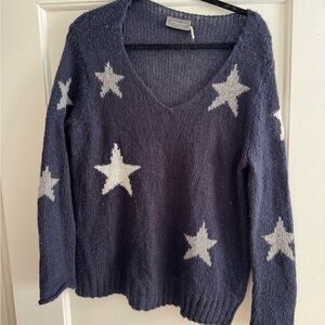 Wooden Ships Blue and White V-Neck Star Sweater